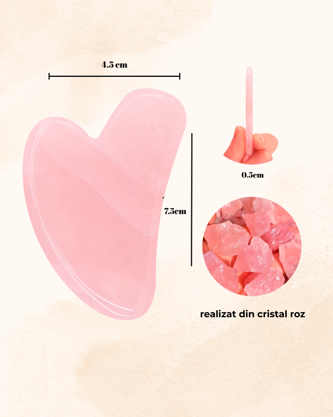 Piatra Gua Sha din Jad Roz pentru masaj 7,5 cm