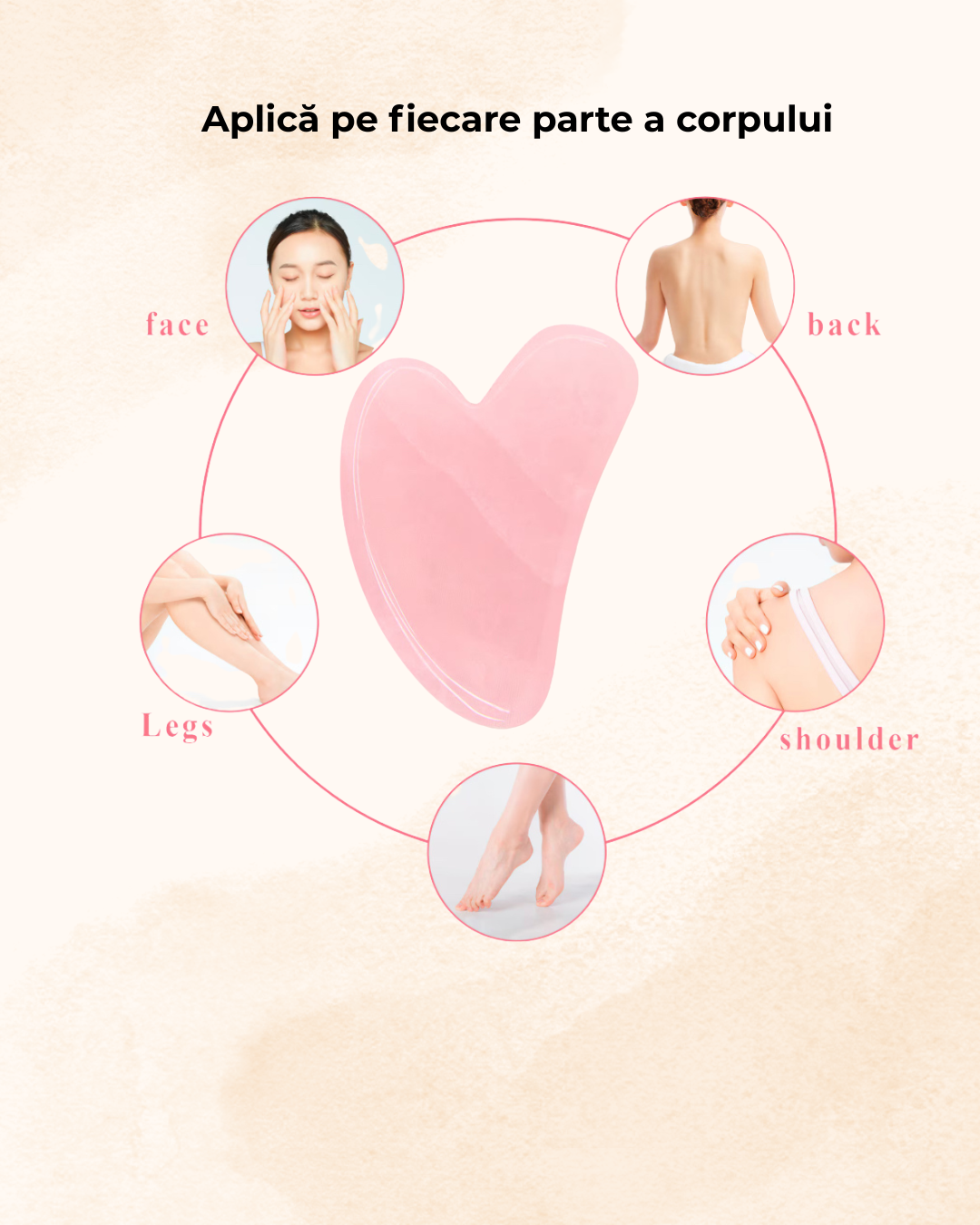 Piatra Gua Sha din Jad Roz pentru masaj 7,5 cm
