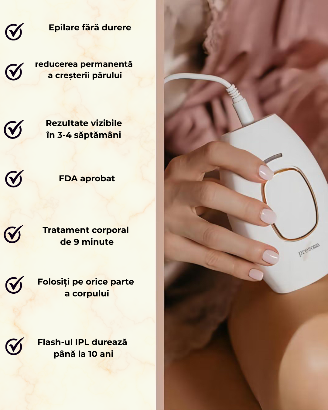 Epilator IPL, epilare definitiva fara durere, 999.999 impulsuri, Tehnologie IPL, 5 trepte de intensitate, Mod Automat, filtru UV incorporat, Alb