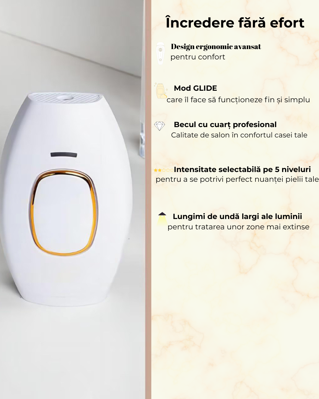 Epilator IPL, epilare definitiva fara durere, 999.999 impulsuri, Tehnologie IPL, 5 trepte de intensitate, Mod Automat, filtru UV incorporat, Alb