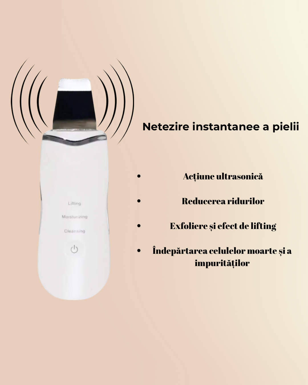 Aparat de curatare faciala cu ultrasunete, indepartare puncte negre, hidratare, curatare ten, alb, Bell™