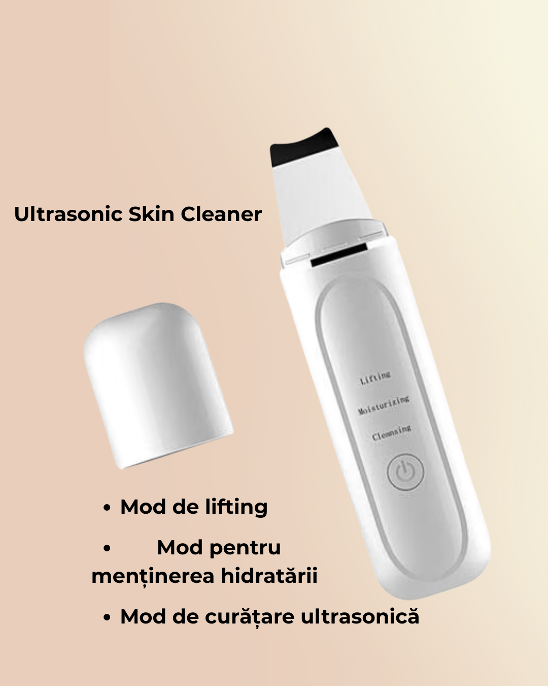 Aparat de curatare faciala cu ultrasunete, indepartare puncte negre, hidratare, curatare ten, alb, Bell™